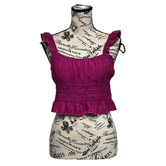 Kirious Los Angeles Cinched Textured Pink Crop Top Beach Coastal Preppy Boho M - Picture 1 of 8